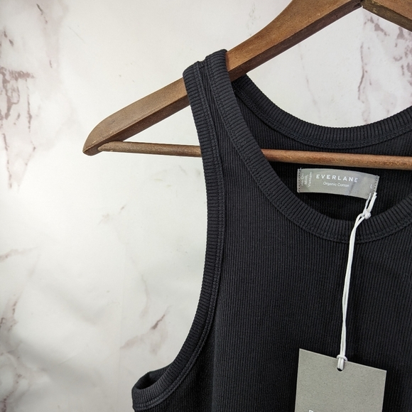 Everlane Tank Top Black The Rib Cutaway Organic Cotton High Neck - Picture 3 of 11